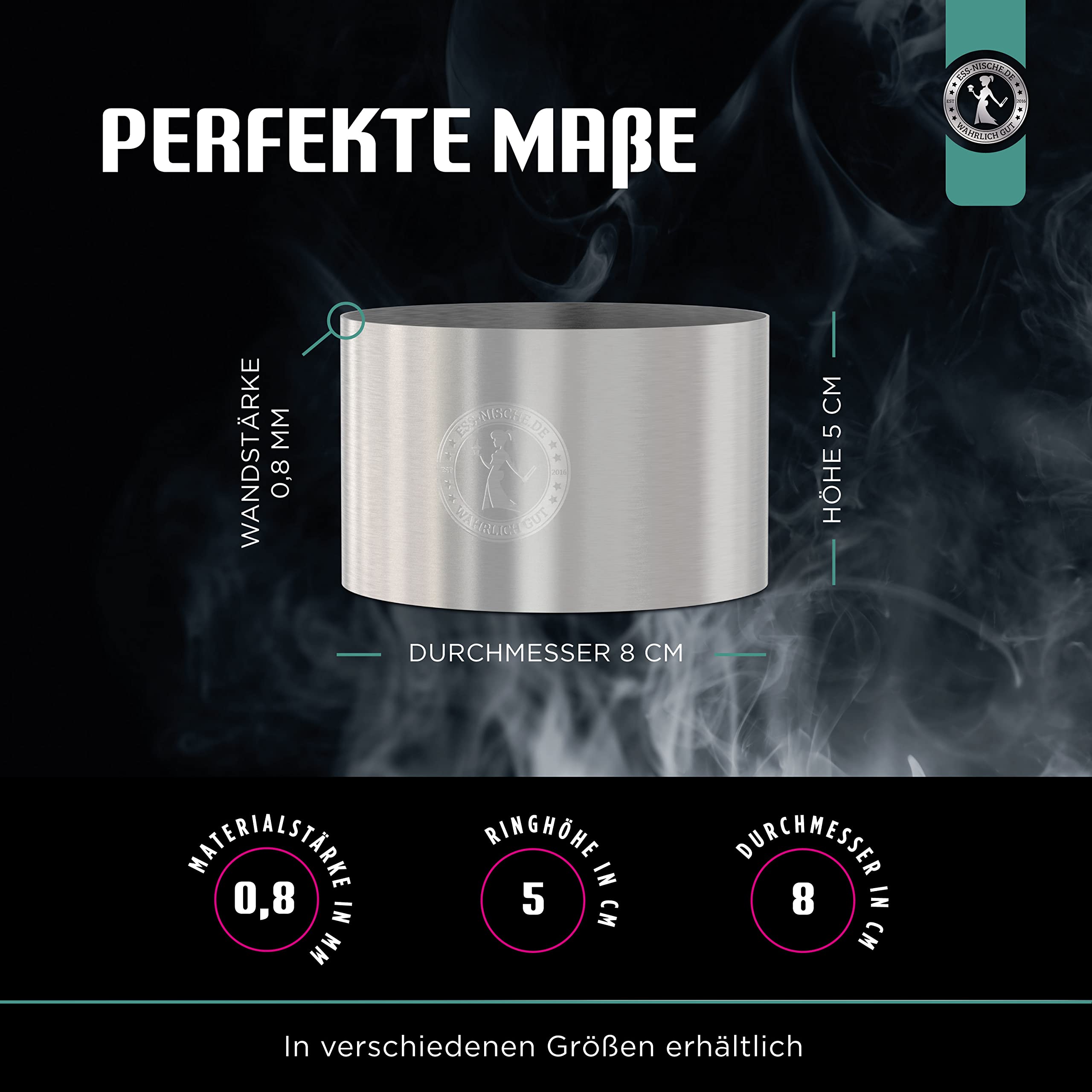 Ess-Nische® Pierścienie deserowe 8 cm do hamburgerów – idealne akcesoria do grillowania jako prasa do burgerów podczas grillowania lub jako forma do tortów do mini ciasta okrągłego – mogą być również