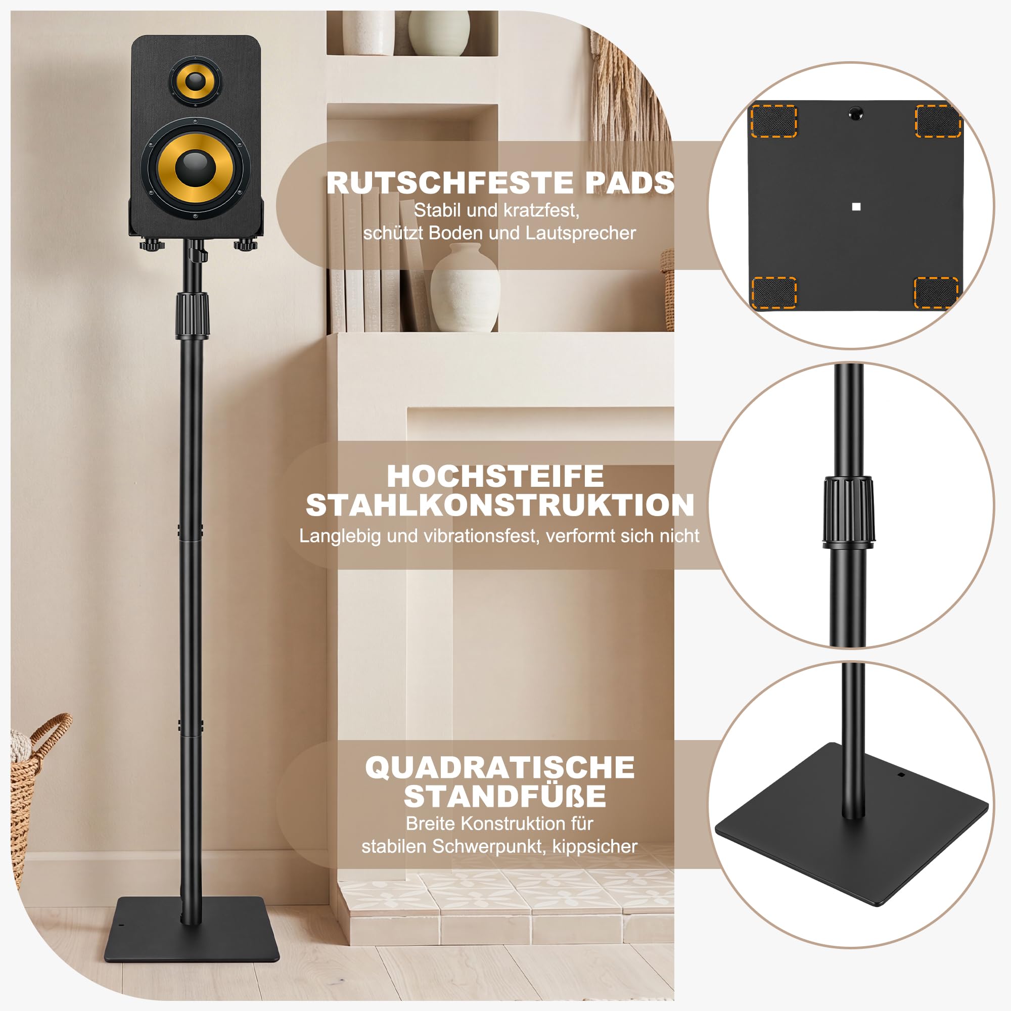 Confezione da 2 supporti per altoparlanti regolabili in altezza,115-140CM | Supporto da pavimento con sistema di gestione dei cavi, supporto universale per diffusori Sony, JBL, Bose