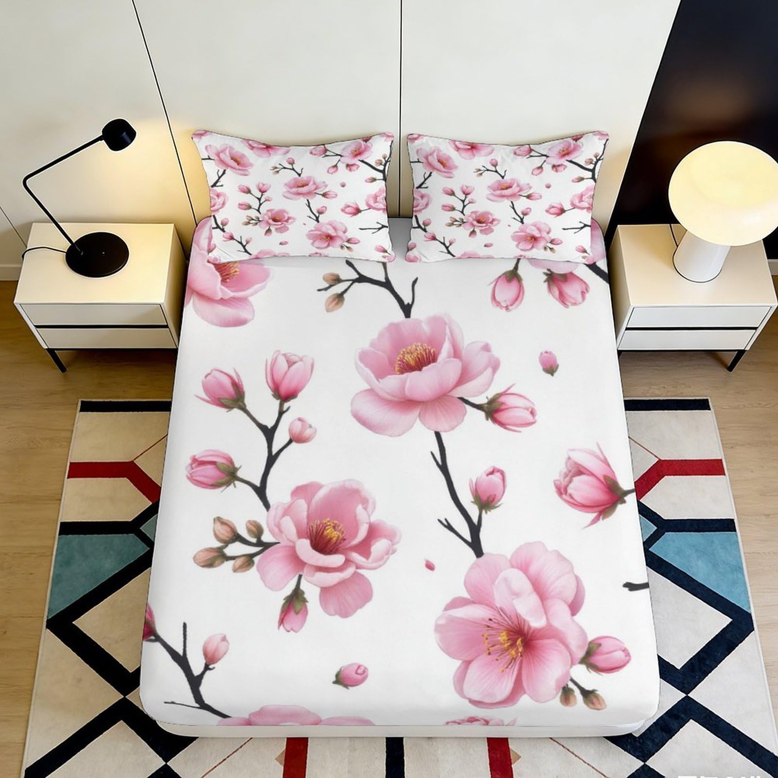Pnayamiorkfel Style-1 3D Printed Pink Magnolia Fitted Sheet Microfiber Soft Floral Bed Cover For Bedroom Guestroom Dustproof Decor 90X200x25cm