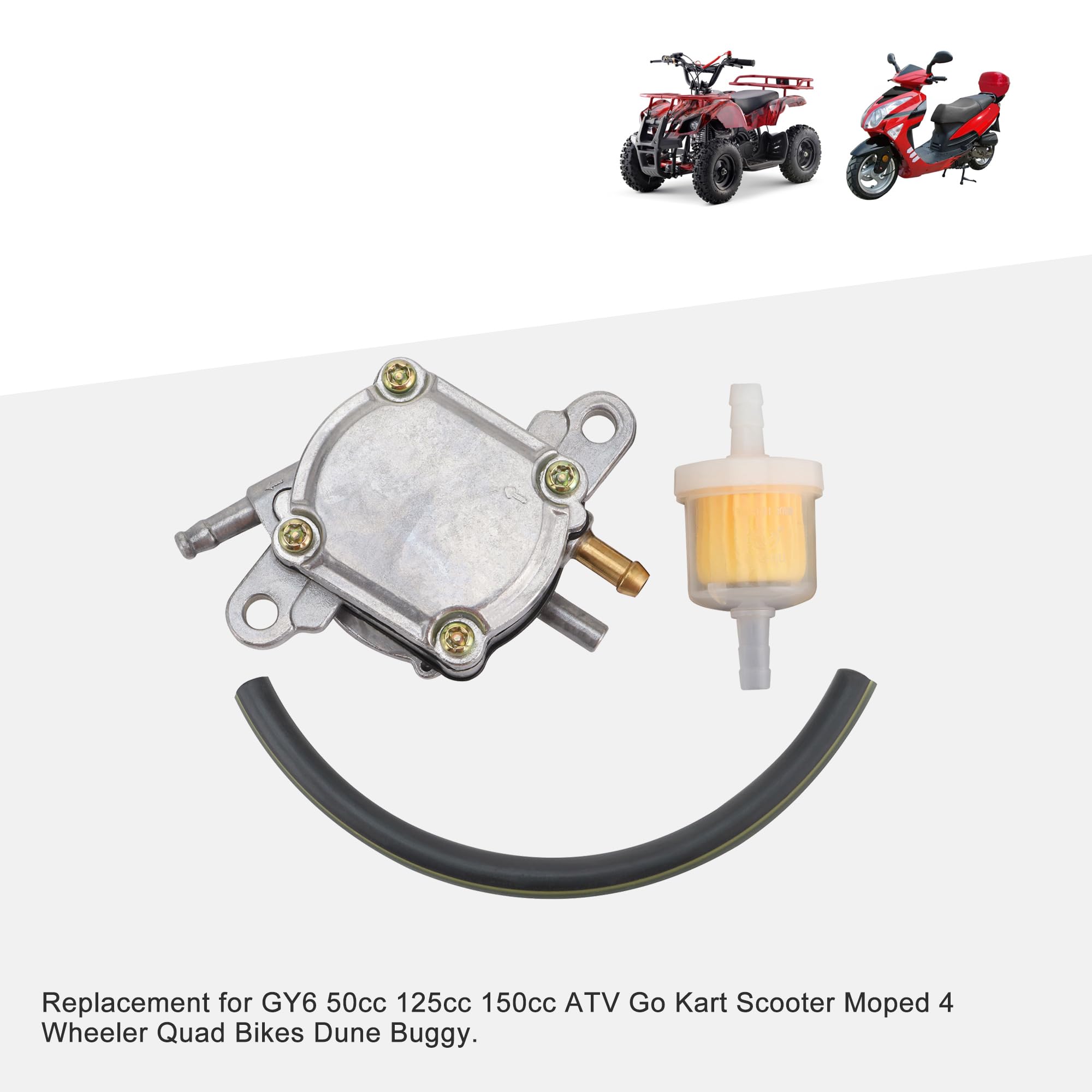 GOOFIT Assemblaggio Pompa Di Carburante A Vuoto Di Uscita Sostituzione per GY6 50cc 125cc 150cc ATV Go Kart Scooter Moped 4 Wheeler Quad Bikes Dune Buggy