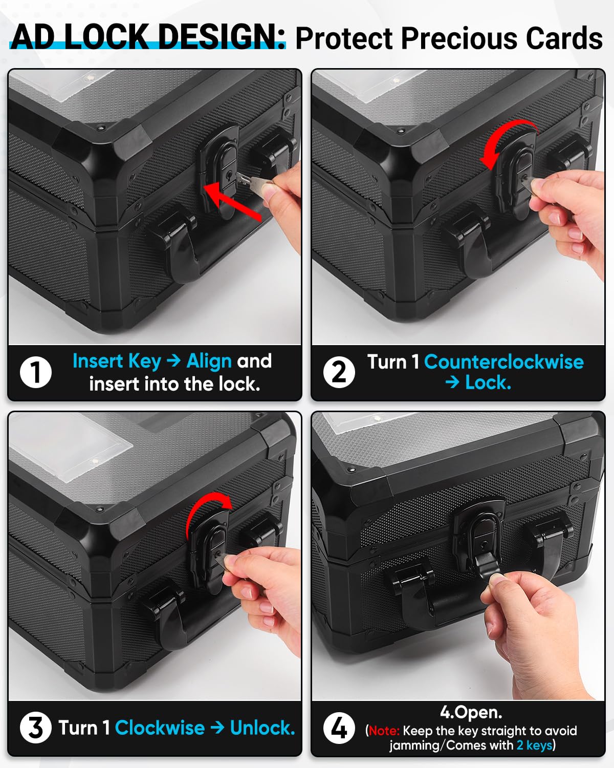 Boîte de rangement pour cartes graduées avec 2 fenêtres de présentation | Boîte de rangement pour cartes de sport avec clés - Noir - Étanche - Petit étui de transport