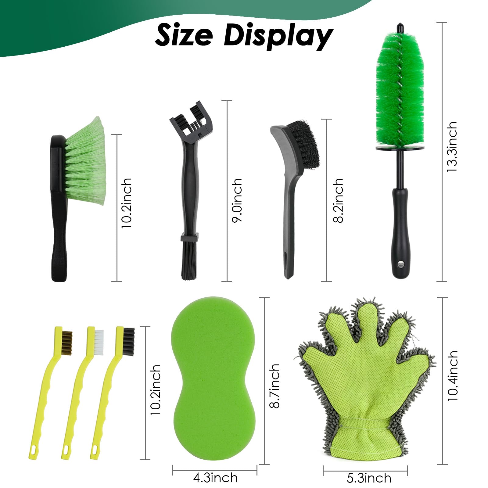 Paquete de 9 kits de limpieza de motocicleta, kit de detalles de motocicleta con cadena, rueda, llanta, cepillo de neumáticos, esponja, guante de lavado, cepillo de detalles, herramienta de