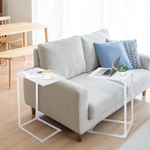 Miniatura 6 de FAGIGY Juego de 2 mesas auxiliares en forma de C, mesas de sofá que se deslizan por debajo, mesa de sofá en forma de C para sofá, mesa auxiliar de