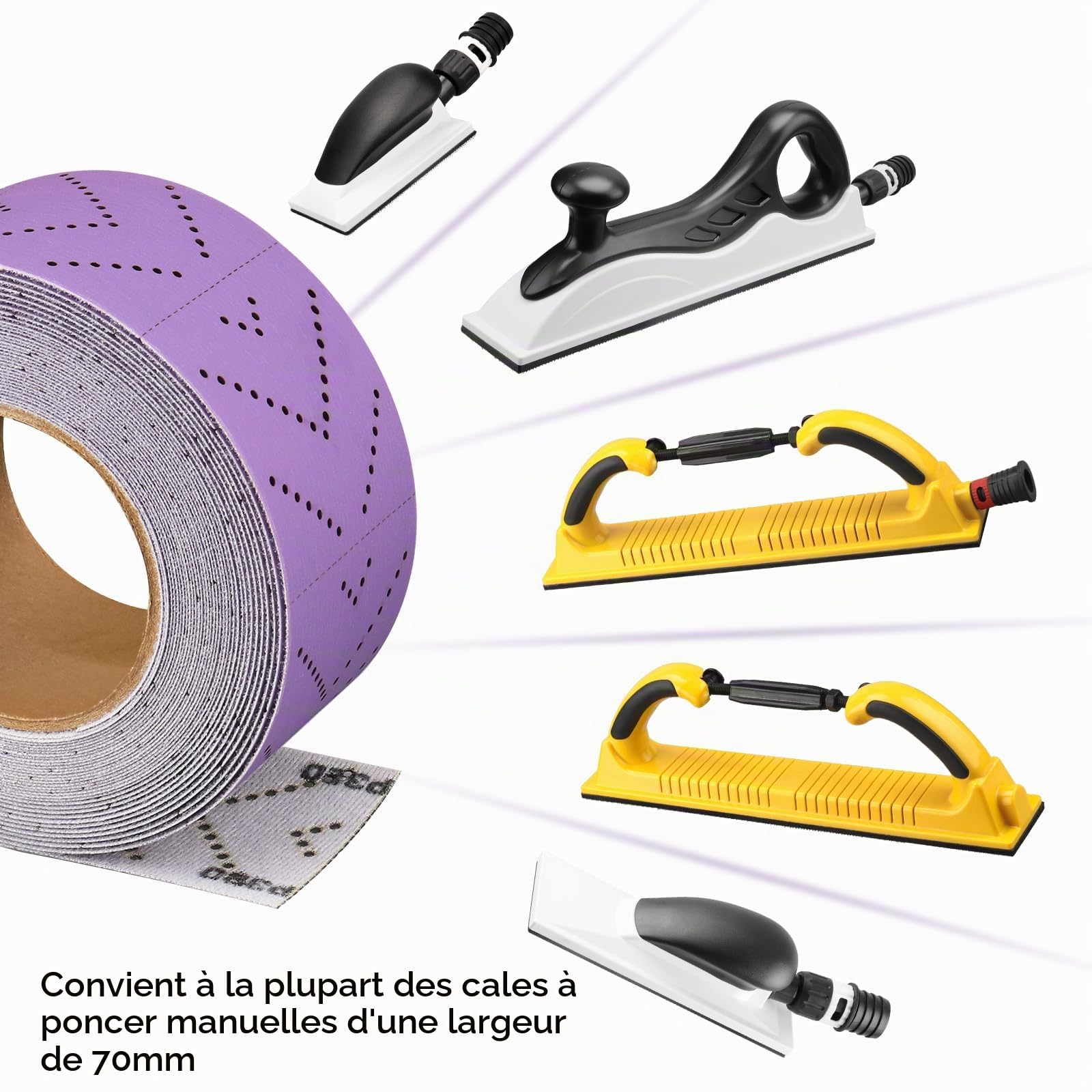 Rouleau de feuille de ponçage en céramique violette - 70 mm x 12 m - Pour le ponçage du bois, le retrait du revêtement, le ponçage automatique, la réparation de carrosserie - Grain 320