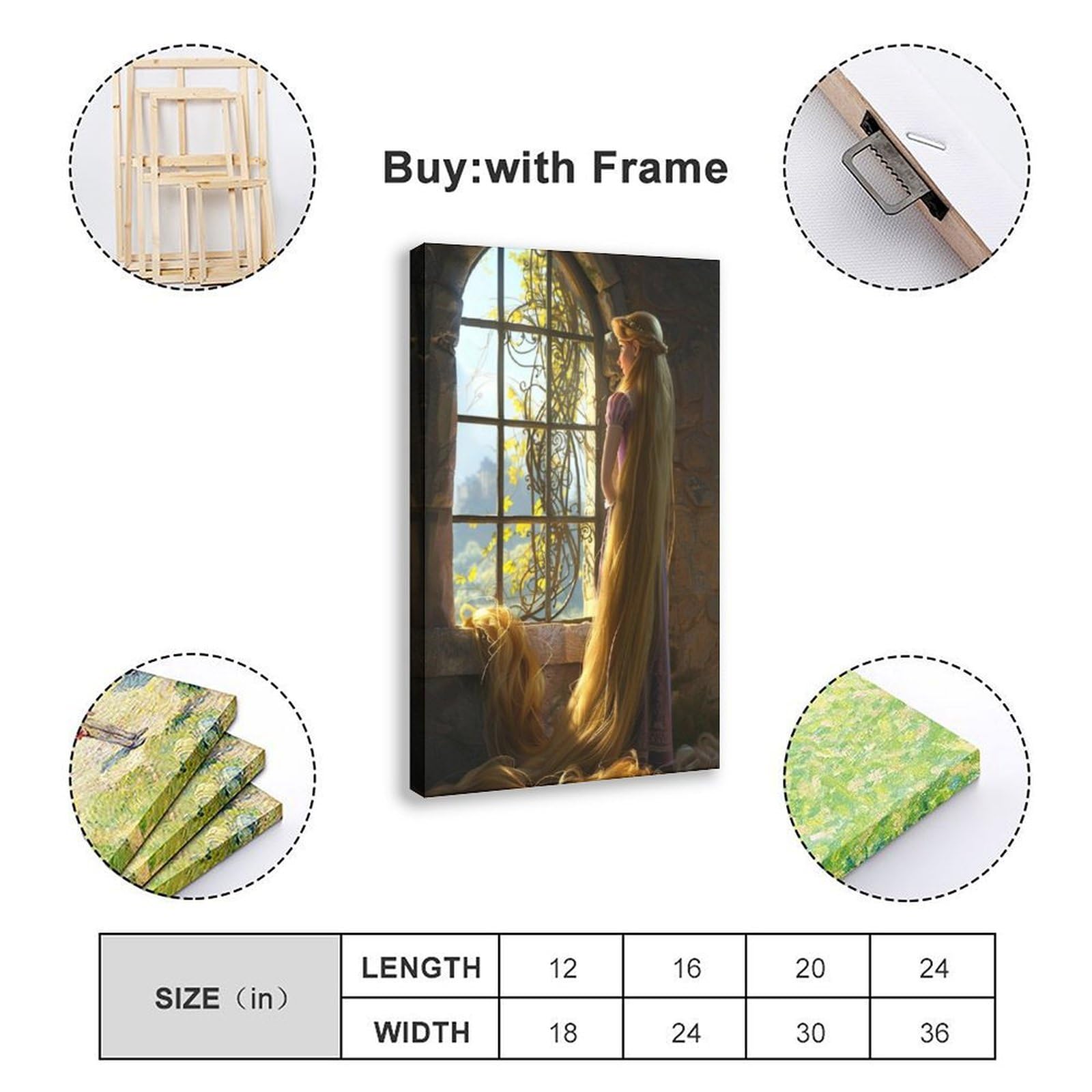 NFFBGFD Stampa artistica da parete su tela, motivo: Rapunzel Skurrile Kinderzimmer Dekoration, 50 x 75 cm