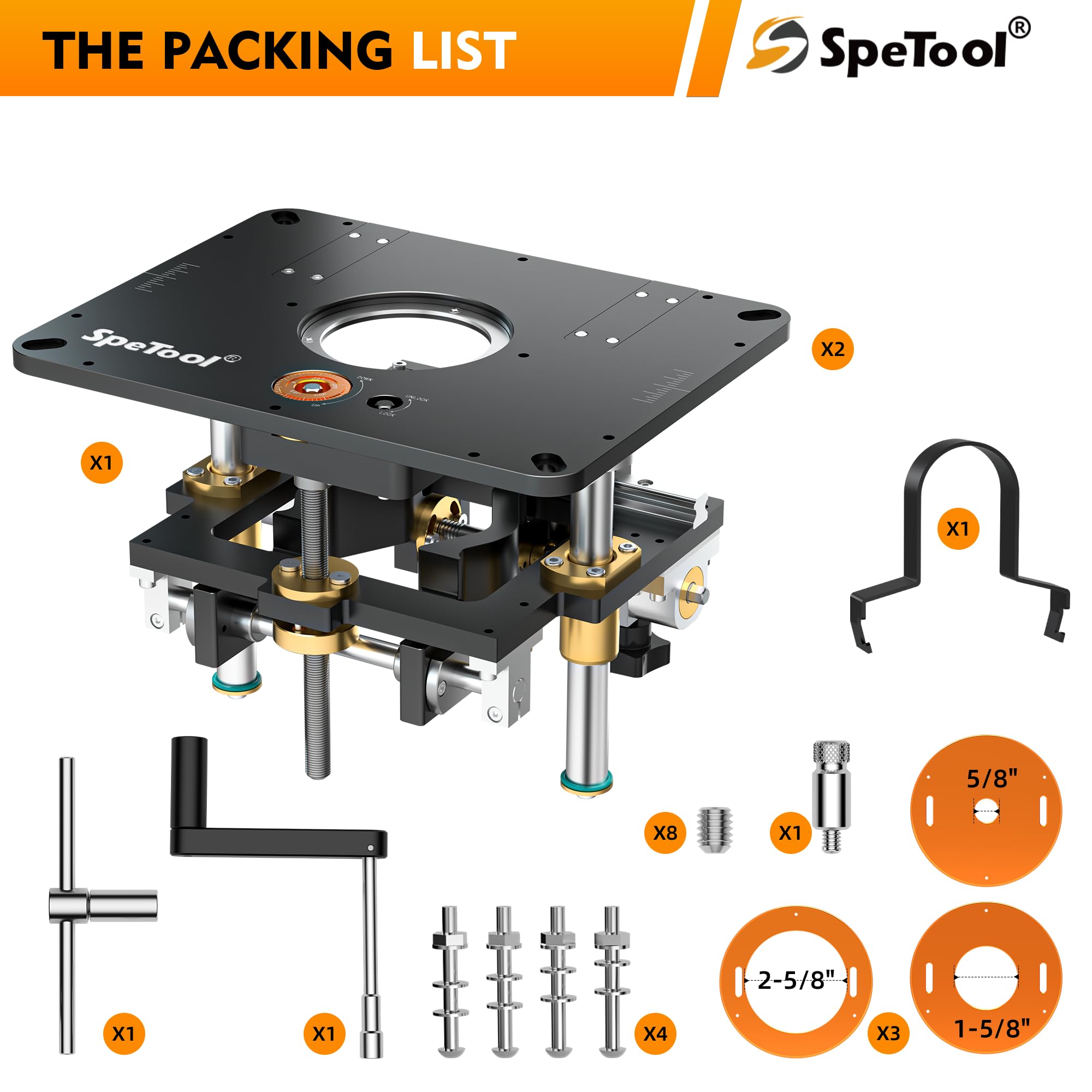 SpeTool Sollevatore per fresatura superiore con diametro da 65 mm a 107 mm, sollevatore superiore in alluminio con stencil fai da te e 3 anelli magnetici, 9-1/4" x 11-3/4" per la lavorazione del legno