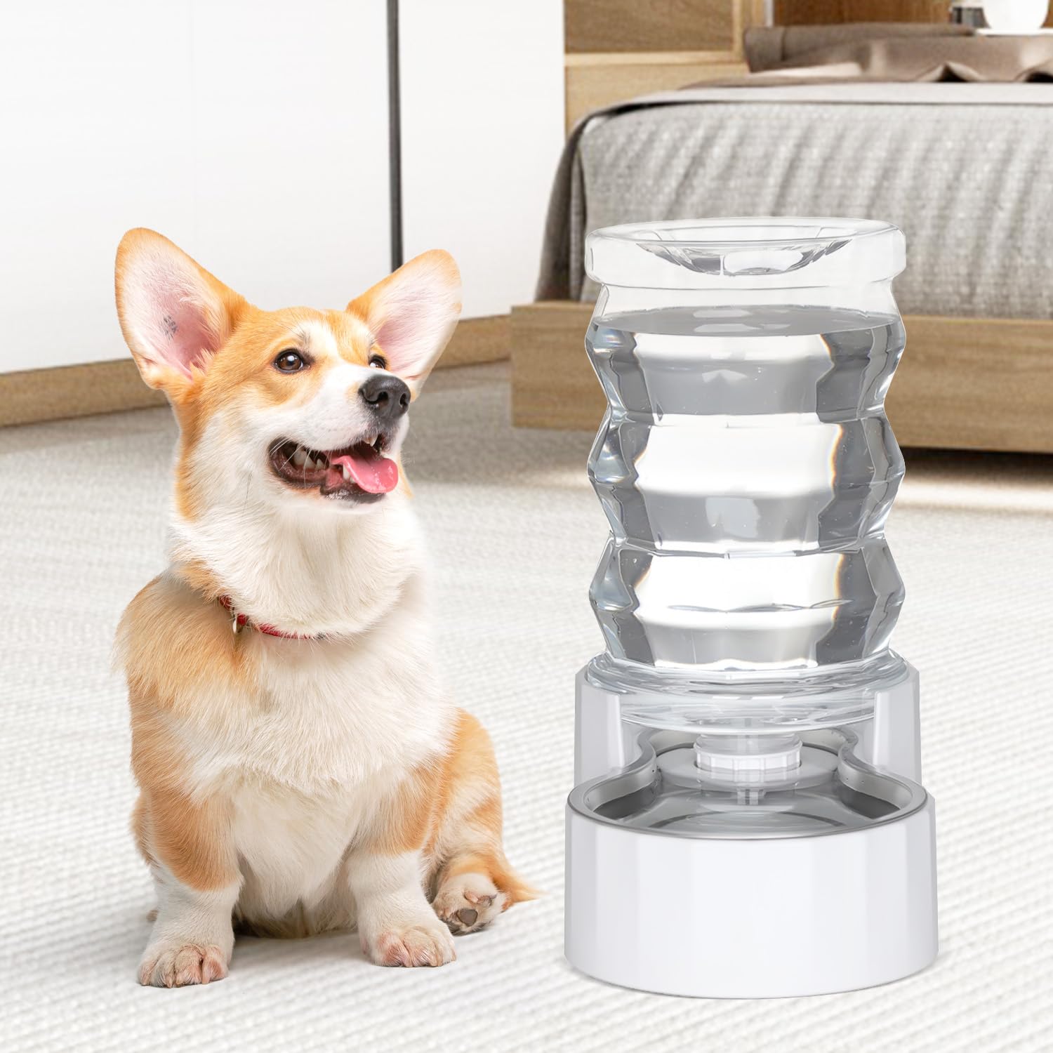 Sfozstra Dispensador de cuenco de agua para perros: 6L Blanco Grande Acero inoxidable - Sin BPA - Dispensador automático de agua por gravedad para mascotas para propietarios ocupados