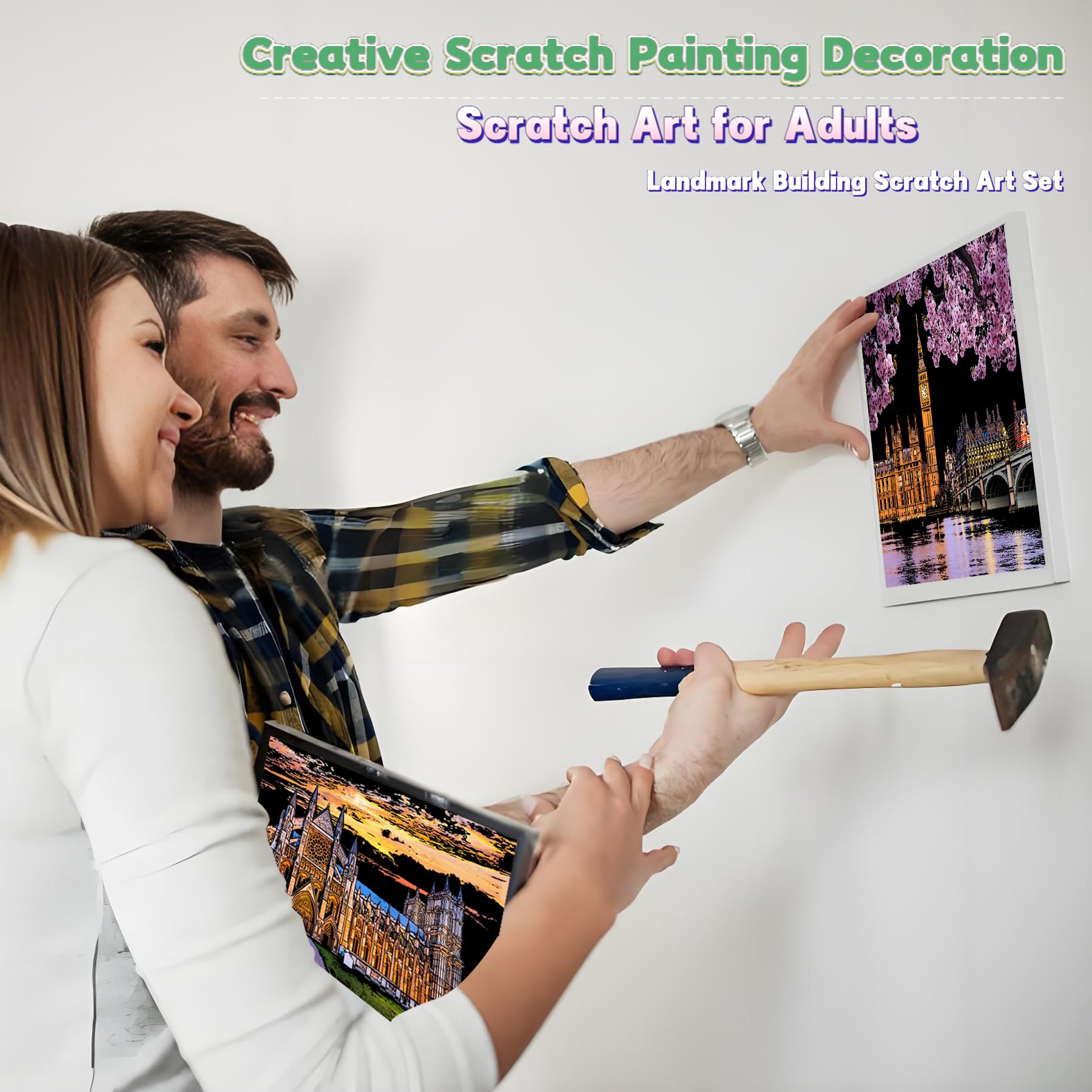 Kratzkunst-Sehenswürdigkeiten-Set, Kratzmalerei für Erwachsene und Kinder, DIY-Foliengravur, Kunst-Set mit 4 Werkzeugen und 8 A4-Blättern, kreatives Geschenk für Reiseliebhaber, Familienaktivitäten