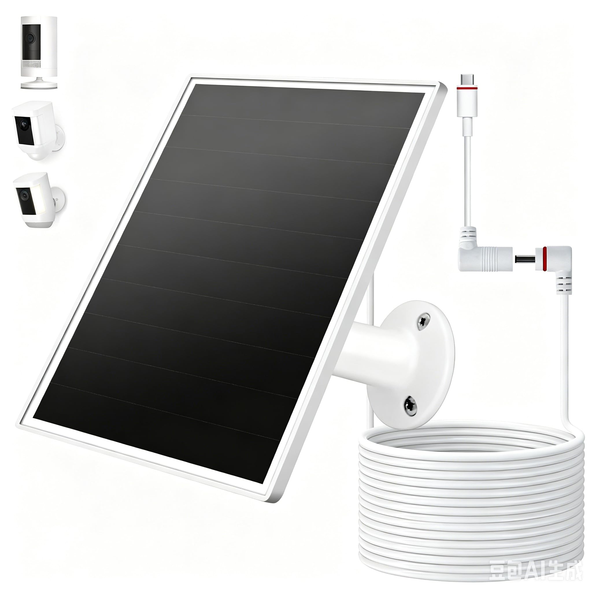 solar panel for ring camera, 6w solar charger with usb-c & barrel plug for ring stick up cam plus/pro & spotlight cam battery series, waterproof, 9.8ft cable, white