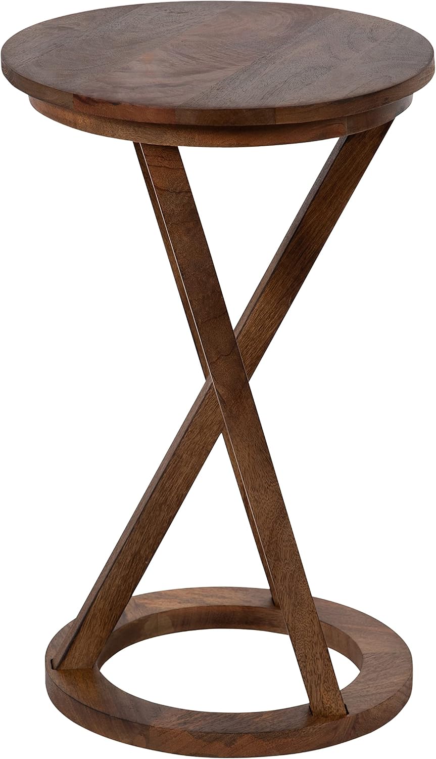 Kate and Laurel Aja Modern Side Table; 15 x 15 x 23; Walnut Brown; Decorative Modern Geometric Wood Bedroom Nightstand Table with Round Tabletop and Unique Slanted Legs