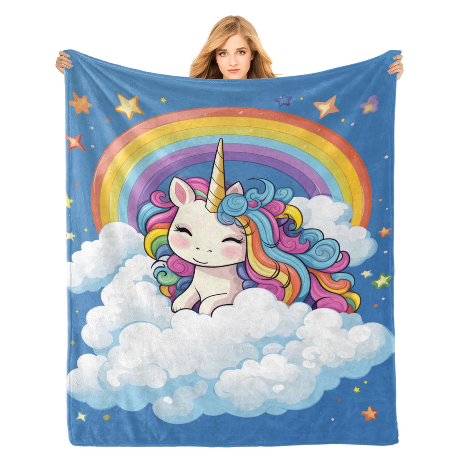 PINKBAY Rainbow Unicorn Flannel Throw Blanket, 50×60in - 340GSM Cozy Lightweight Thick Cute Lucky Unicorn Blanket - Christmas Birthday Gifts for Kids Baby Girl Boy Bedroom Living Room Couch Sofa Decor