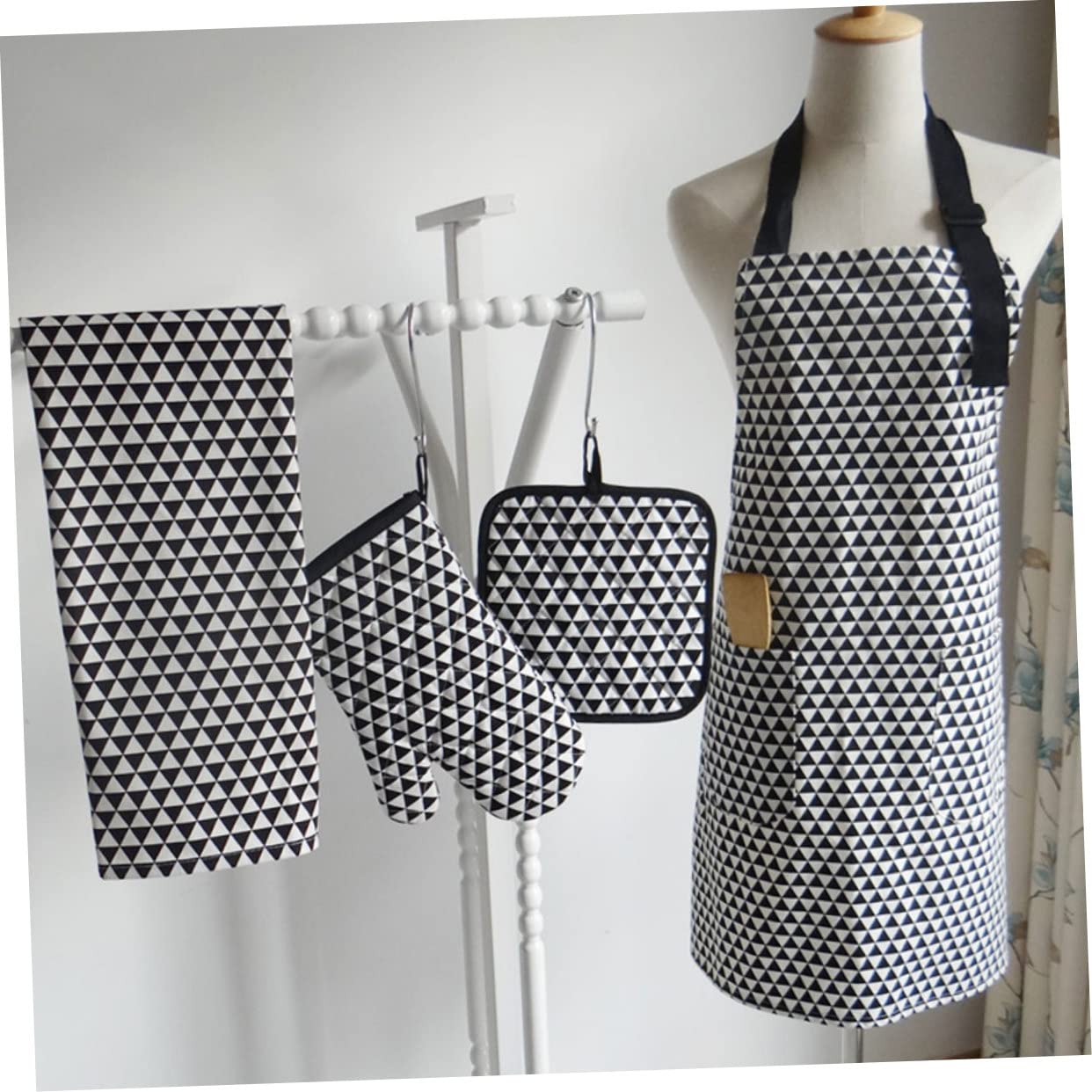 Veemoon Delantal de Cocina Triangular de Algodón, 5 Piezas Negro