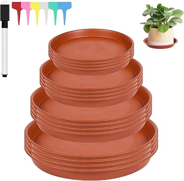 16 Pcs Plant Saucers, 11/15/17/20cm Round Plastic Flower Plant Pot Saucer | Non-Slip | Leak-Proof | Easy to Clean | Crack-Resistant | Flower Pot Drip Dishes for Indoor Outdoor Garden Balcony Plants