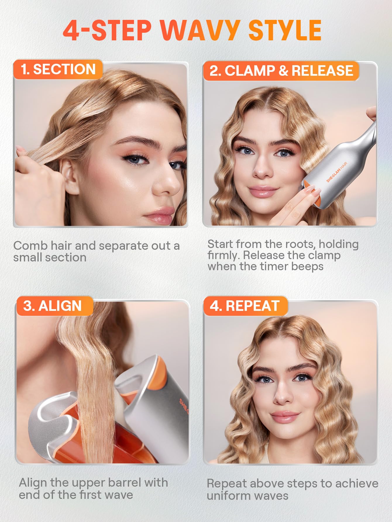 SHEGLAM Fer à Boucles Professionnel Double Barreau - Beach Waves, Minuterie, 6 Températures Réglables, Double Voltage (25mm)