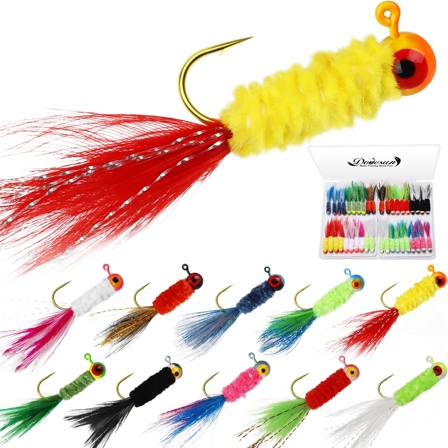 Dovesun Crappie Jigs, Jig Heads with Feather Handtied