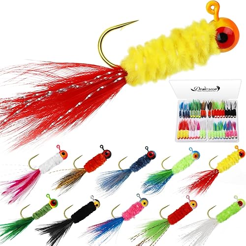 Dovesun Crappie Jigs, jig Heads con plumas atadas a mano Marabou Jigs Ice  Señuelos de pesca con mosca 10 colores 132 oz 116 oz 18 oz Plantillas de