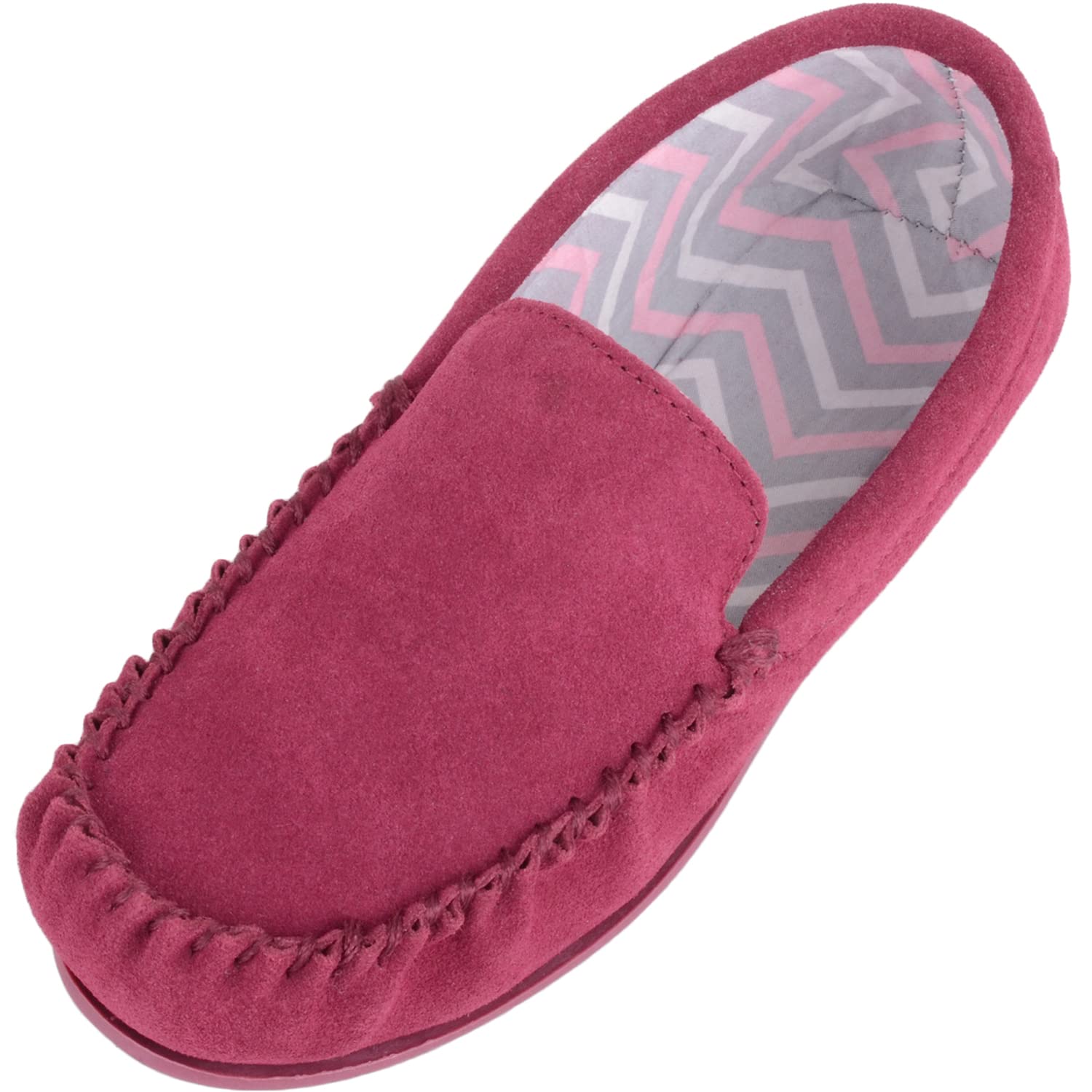 Pantuflas tipo mocasín de gamuza con forro de tela para mujer con suela dura