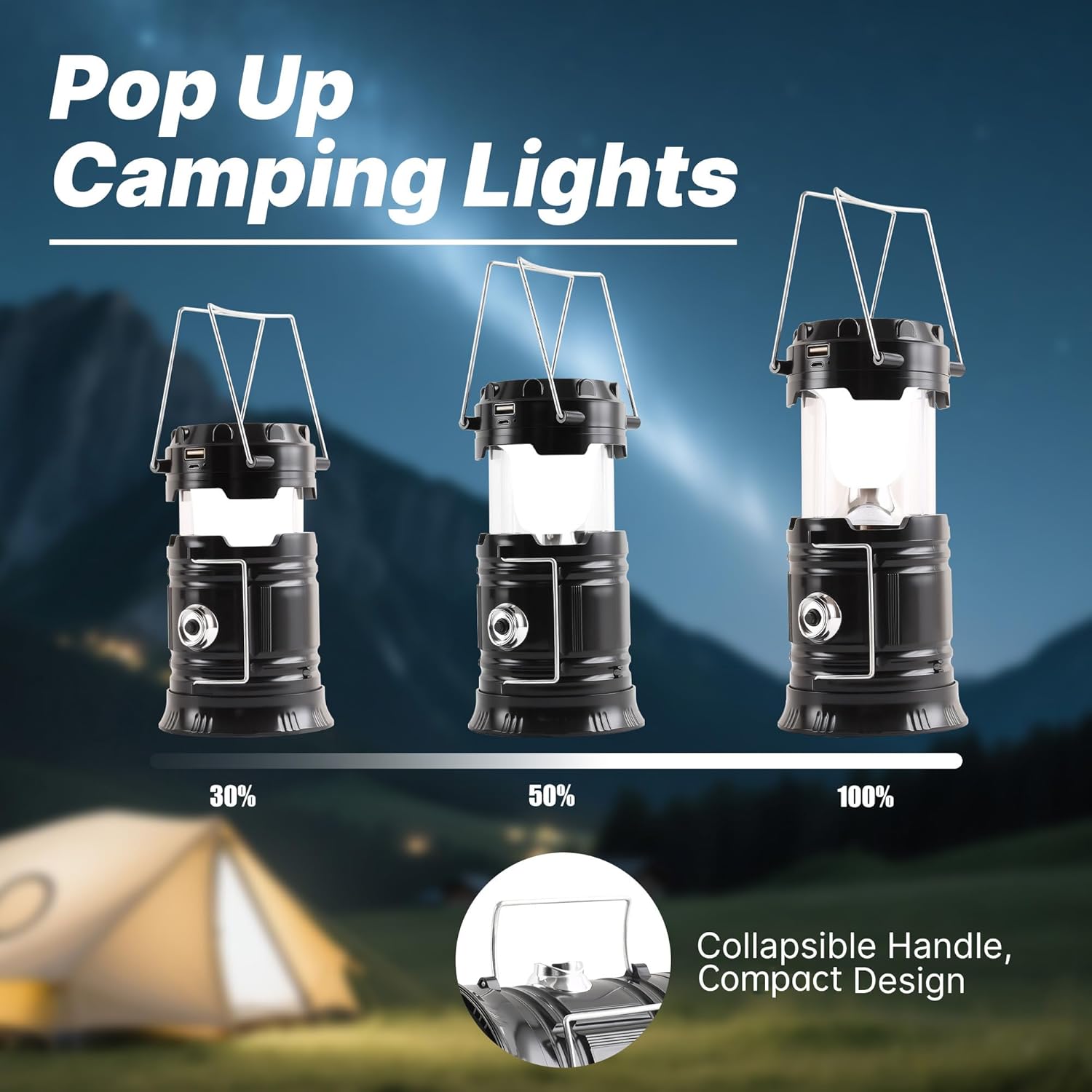 Lichamp Collapsible Portable Solar Camping Lantern, USB Rechargeable LED Flashlight - Survival Kits for Power Outages Hurricane Supplies Emergency, Indoor & Outdoor