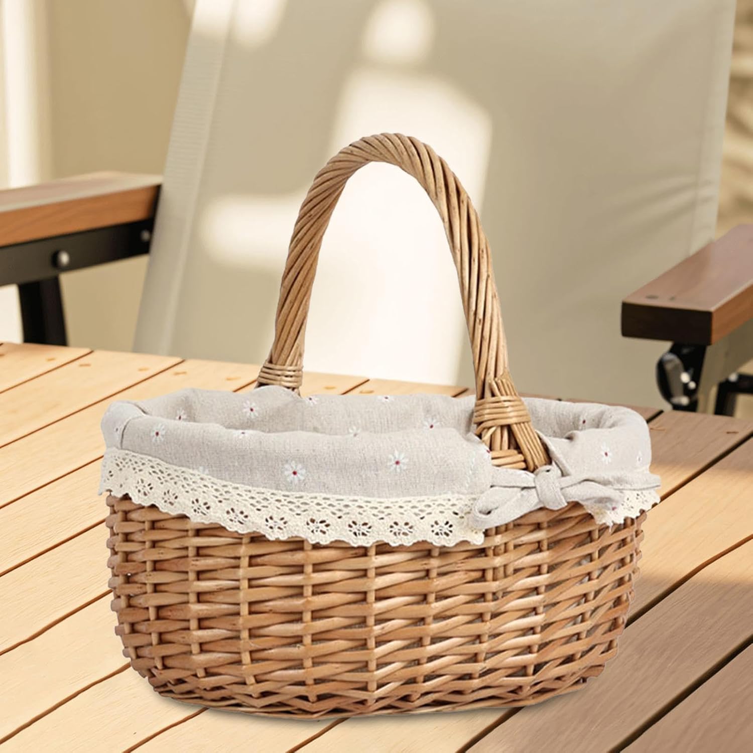 Handcrafted Wicker Basket Set for Outdoor Adventures and Home Decor, M Beige