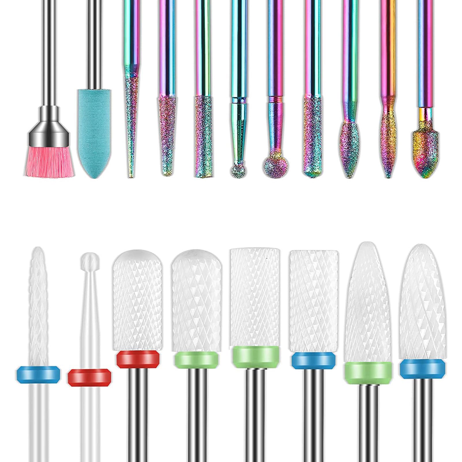 YHOME19pcs Nail Drill Bits Sets,3/32 Inch Tungsten Carbide Diamond Ceramic Drill Bit Nail Drill Remover for Acrylic Gel Nails for Home Salon Manicure Pedicure Tools