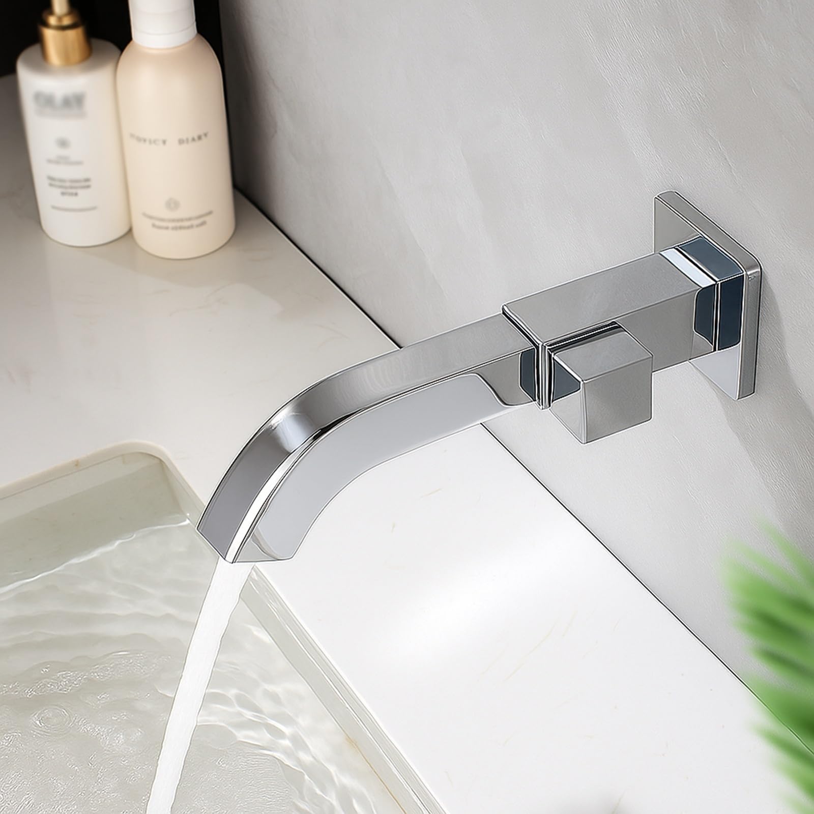 FQWNCIEG Cold Tap for Bathroom Sink Wall Mounted Single Hole Bathroom Countertop Basin Tap Brass,Chrome Plated