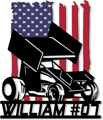 Miniatura 15 de Letrero de metal personalizado de carreras – Decoración de pared con nombre personalizado para dormitorio, garaje o cueva de hombre – Regalo para