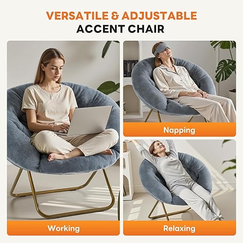 Miniatura 6 de Sweetcrispy Cómodas sillas plegables y acogedoras de piel sintética para sala de estar, sala de lectura, asiento acolchado suave y grueso y marco de