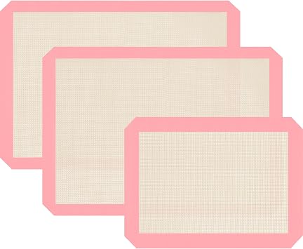 Silicone Baking Mat Set of 3, Silicone Baking Mats Cookie Sheet, Non-Stick Mats for Baking, Easy Clean & Reusable Oven Baking Sheet for Making Macaroons, Cookies Pink