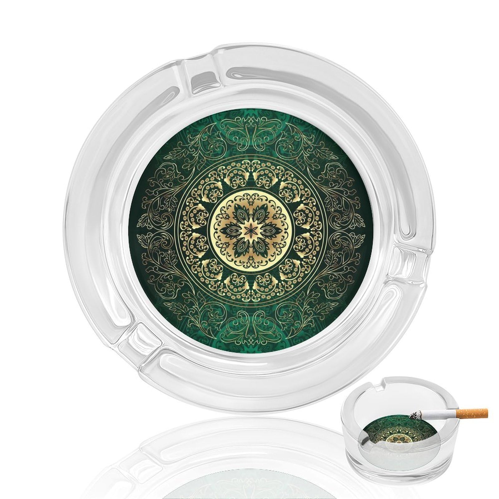 Nclqvjxzkhw Style Vintage Mandala Floral Circle Culture Swirls Glass Ashtray Round Ash Tray Smoking Trays For Home Garden Outdoor
