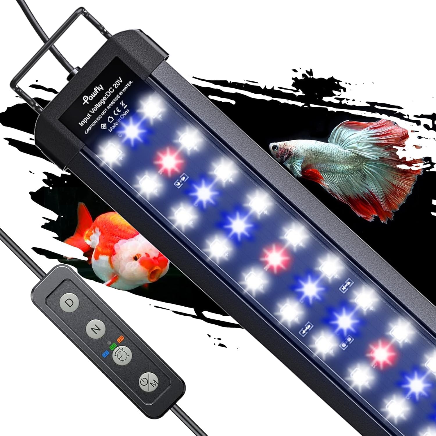 Pawfly Aquarium Light for 60-75 CM Tanks, 18 W Fish Tank Light, Full Spectrum Aquarium Lights, Extendable LED Fish Lamp with Timer, Daytime/Night Modes & Adjustable Brightness for Freshwater