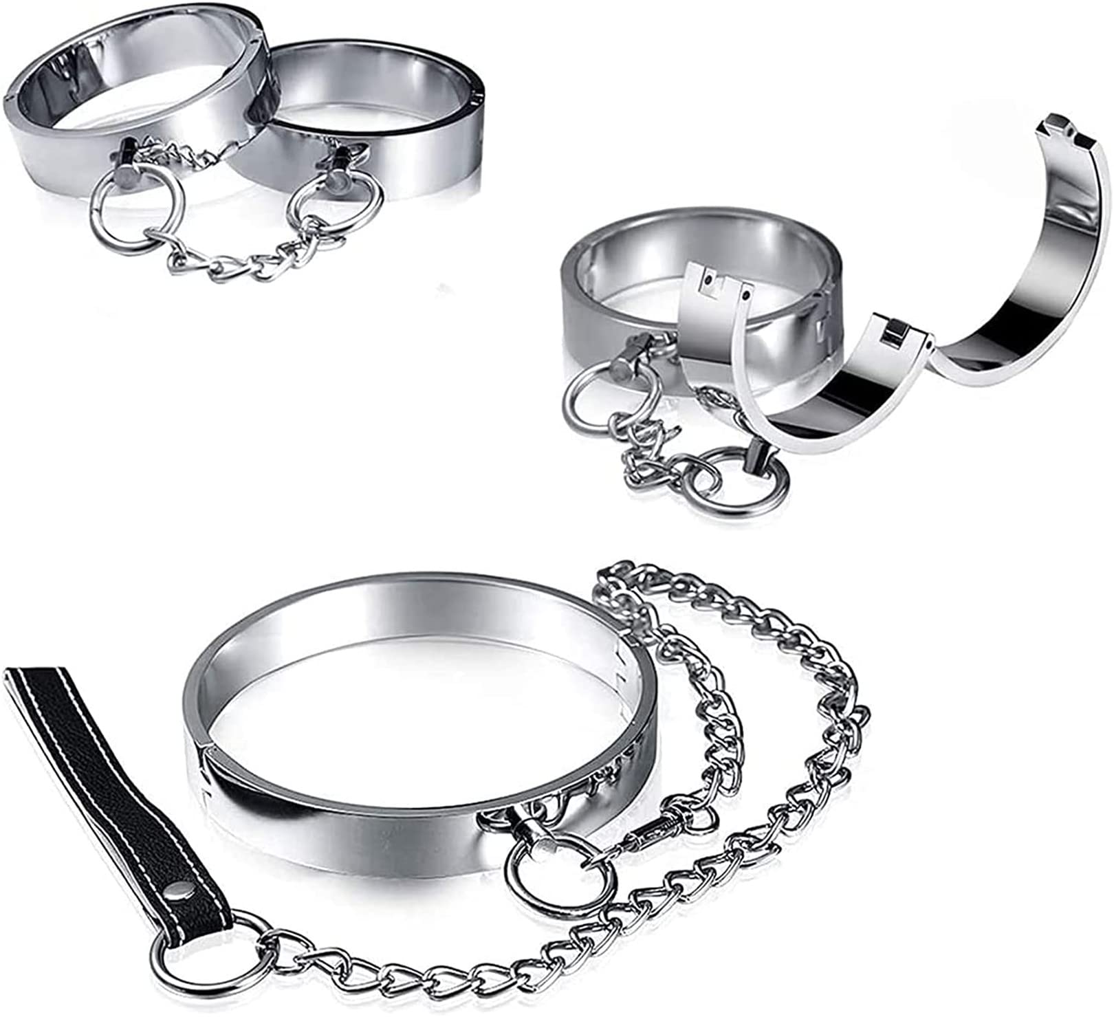 Metall BDSM Bondage Kit/Fesselset mit Edelstahl Abschließbar Restraint Handschellen/Handfesseln Fußfesseln + Halsband Cosplay Erwachsene Spiel Fesseln Sex Spielzeug,Mann,3 set