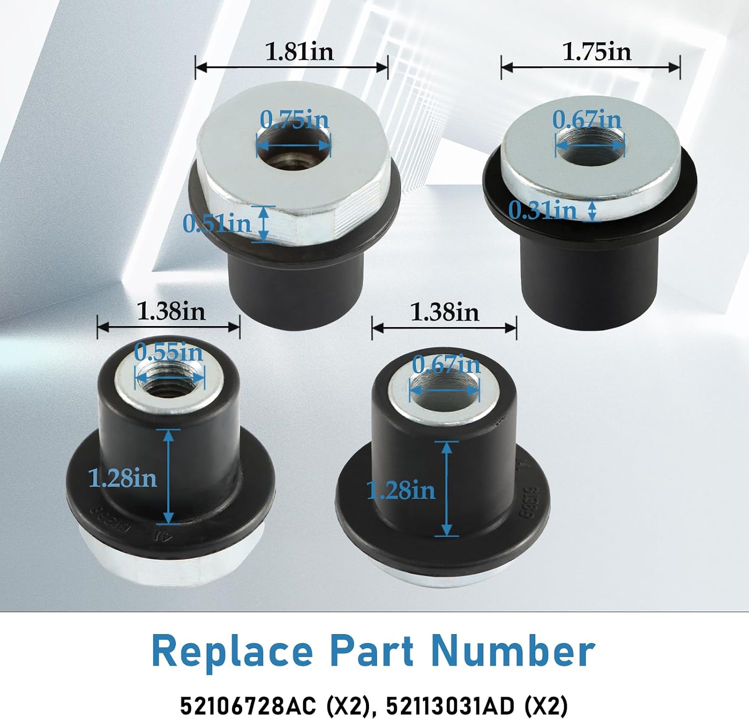 4Pcs Steering Rack and Pinion Mount Bushing Compatible with Dodge Ram 1500 2000-2012 Replace #: 52106728AC 52113031AD