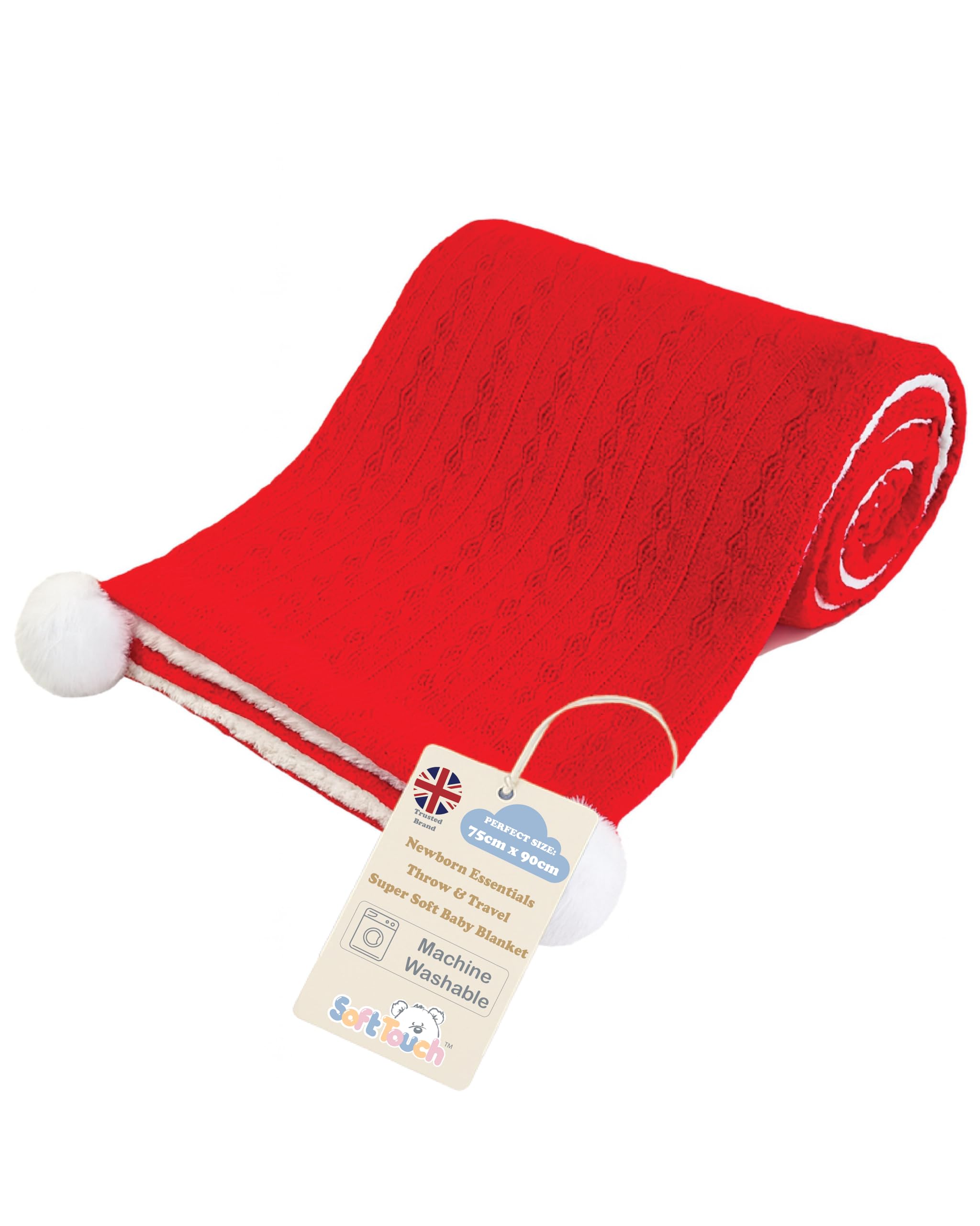 Soft Touch Newborn Essentials Cable Knit Baby Blanket with Sherpa Lining - Super Soft, Cosy, and Warm Blanket for Infants, Perfect for Swaddling and Cuddling