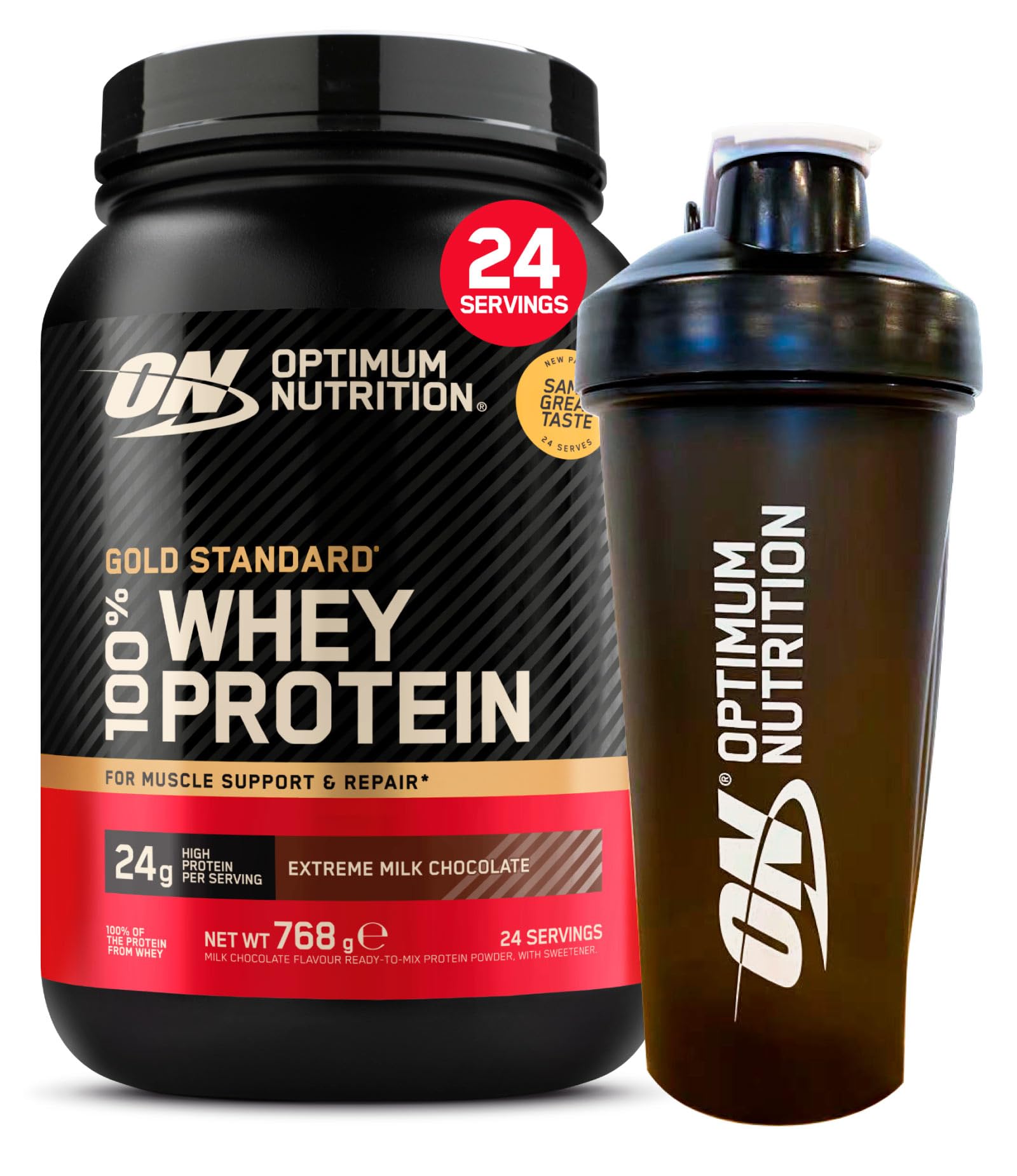 Optimum Nutrition Gold Standard 100% Whey Proteine in Polvere per Massa Muscolare Cioccolato al Latte 768g 24 Porzioni + SHAKER + REFORCE STEEL SHAKER