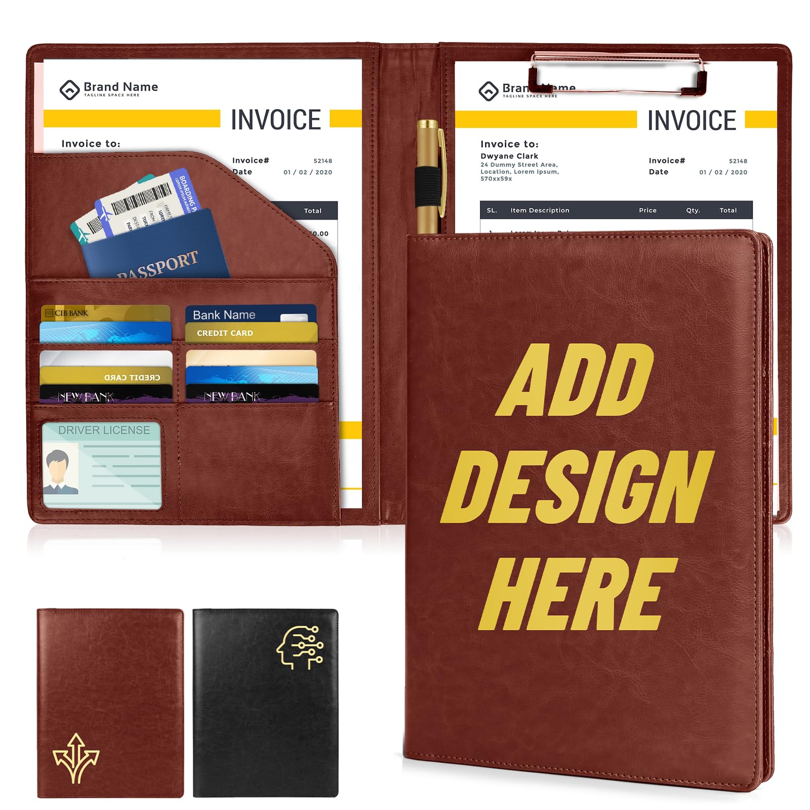 ENOMY PU Leather Document Folder A4 Personalised Custom Letter Presentation Folders with Logo for Men & Women Business Conference Portfolio Office Organiser Interview Essential Red Brown