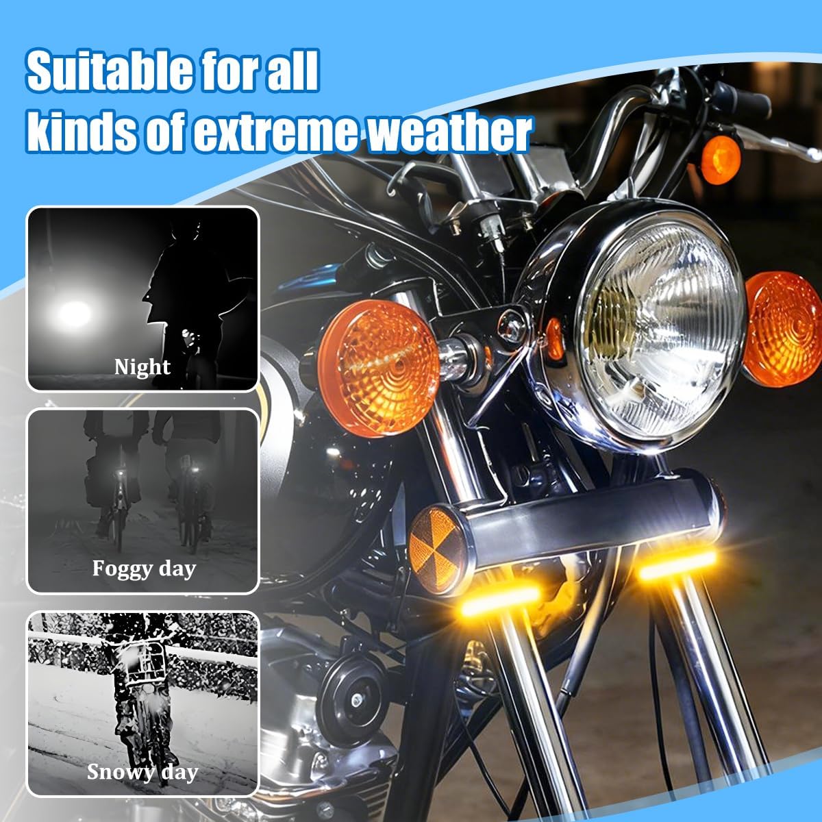 2PCS Motorcycle LED Turn Signal Light, Flexible Dual-Color Fork DRL Daytime Running Lamp Tail Strip, Motorbike Switchback Turn Signal Blinker, Universal for Most Motorcycles