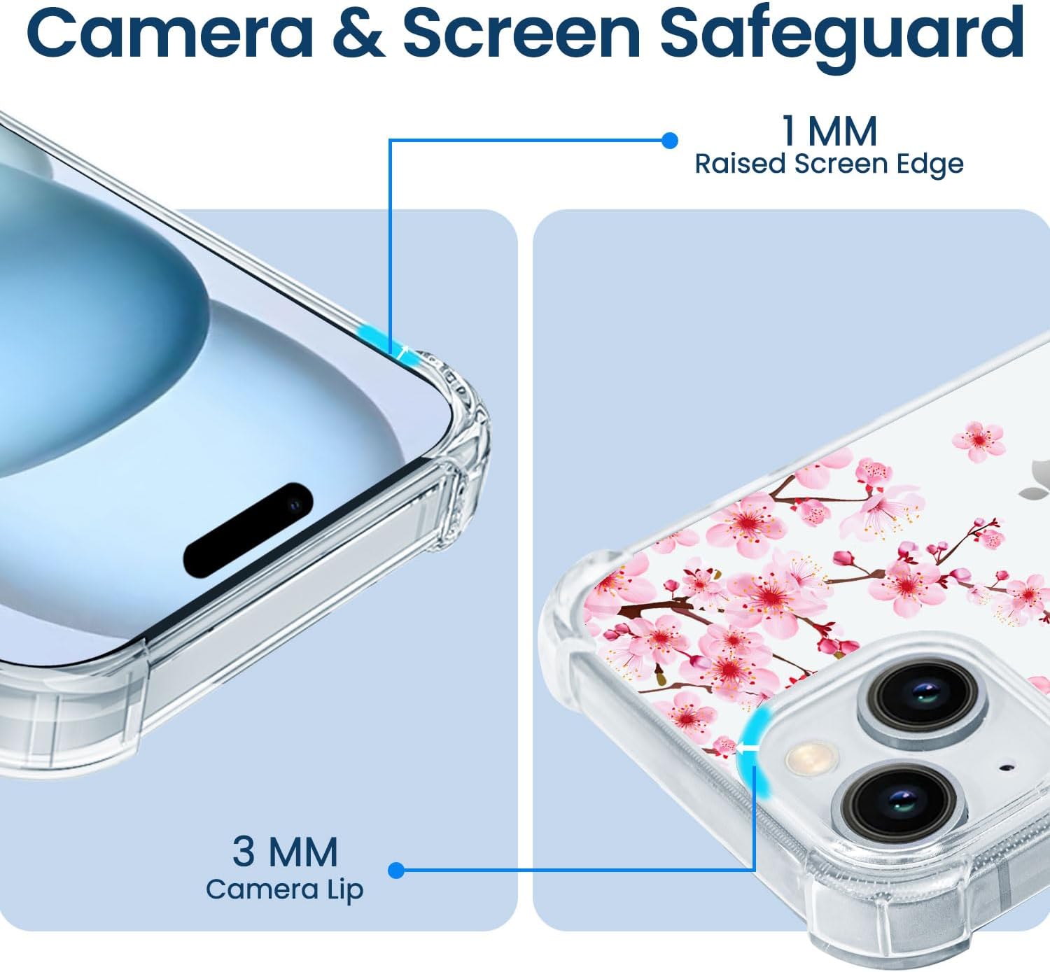 Funda TPU Transparente Con Estampado Floral Para IPhone 15 (6.1 Pulgadas) | Incluye 2 Cristales Templados Y 2 Protectores De Lente, Protección Militar SGS De 10 Pies