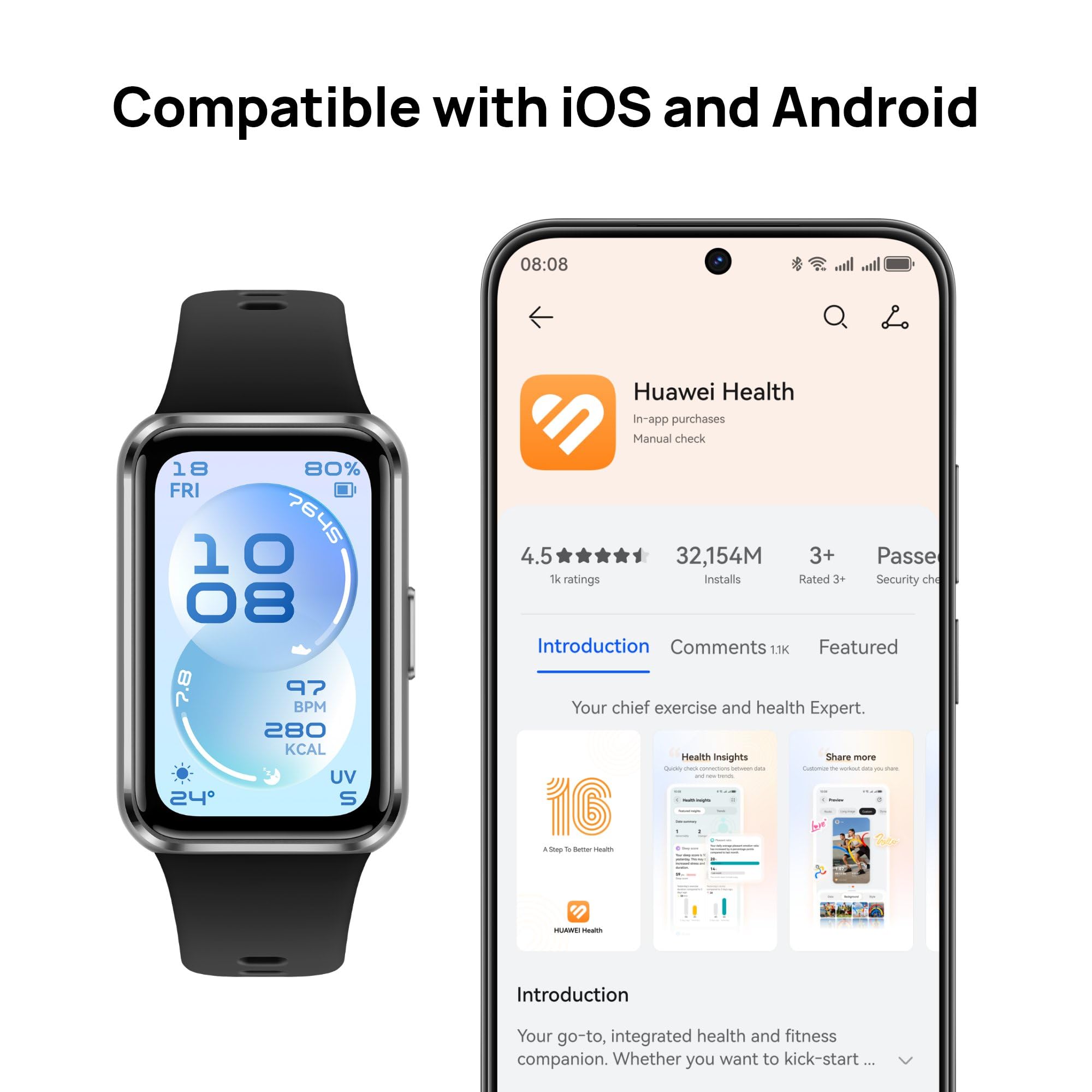 Huawei Band 11 Smartwatch Caja de Polímeros Durables, Gran Pantalla de 1.62", Nuevo Monitoreo de Sueño, Bienestar Emocional, Morado