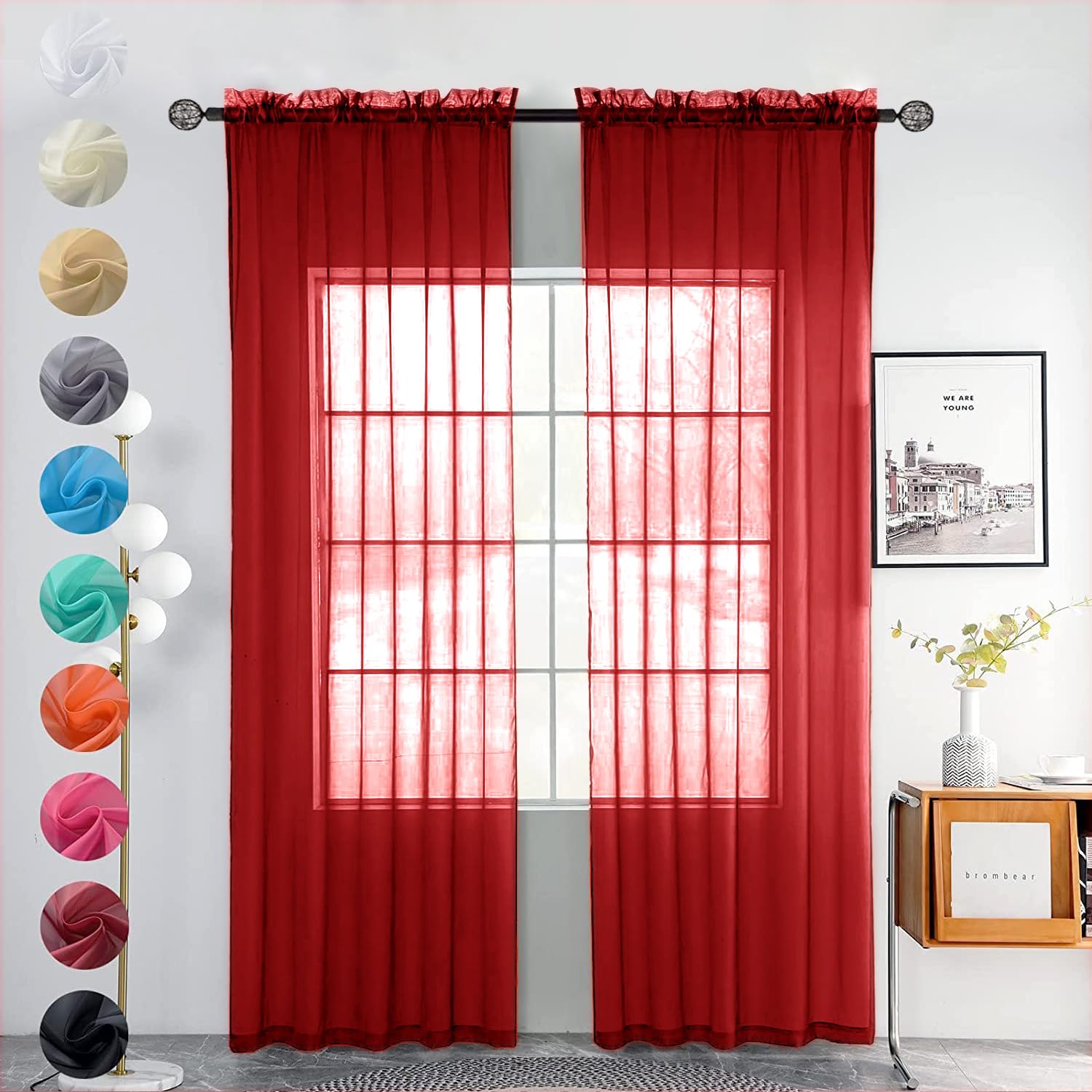 Youleyar 2 Set Sheer Transparente Gardine aus Voile Polyester