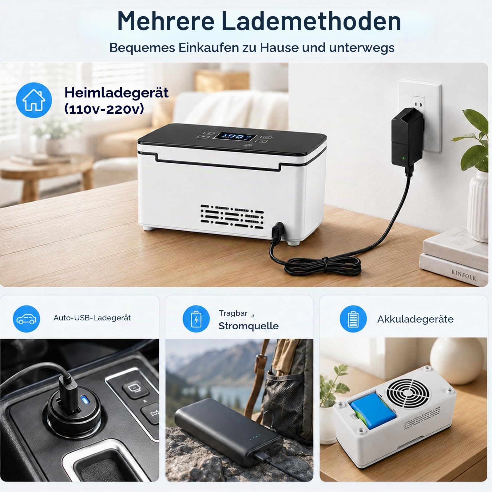 Insulin Kühlbox Elektrisch, Tragbare Insulin Kühlbox mit LCD-Temperaturanzeige und 2 X 13600mAh Akku (mit Griff) für 12 Pensn, 2–8 °C Einstellbar für Auto, Reisen und Außenbereich(Weiß)
