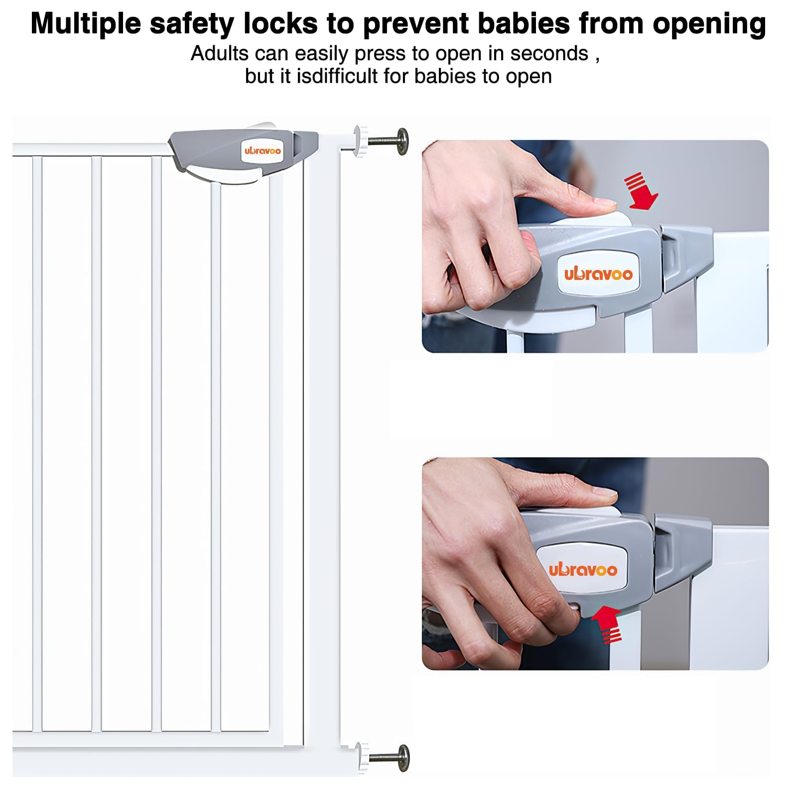 UBRAVOO Cancelletto per Bambini per Cani, Altezza 100 Cm Cancelletto di Sicurezza per Bambini 85-94 cm di Larghezza Chiusura Automatica Tripla Serratura Aperta Tenere Cancello per Scale