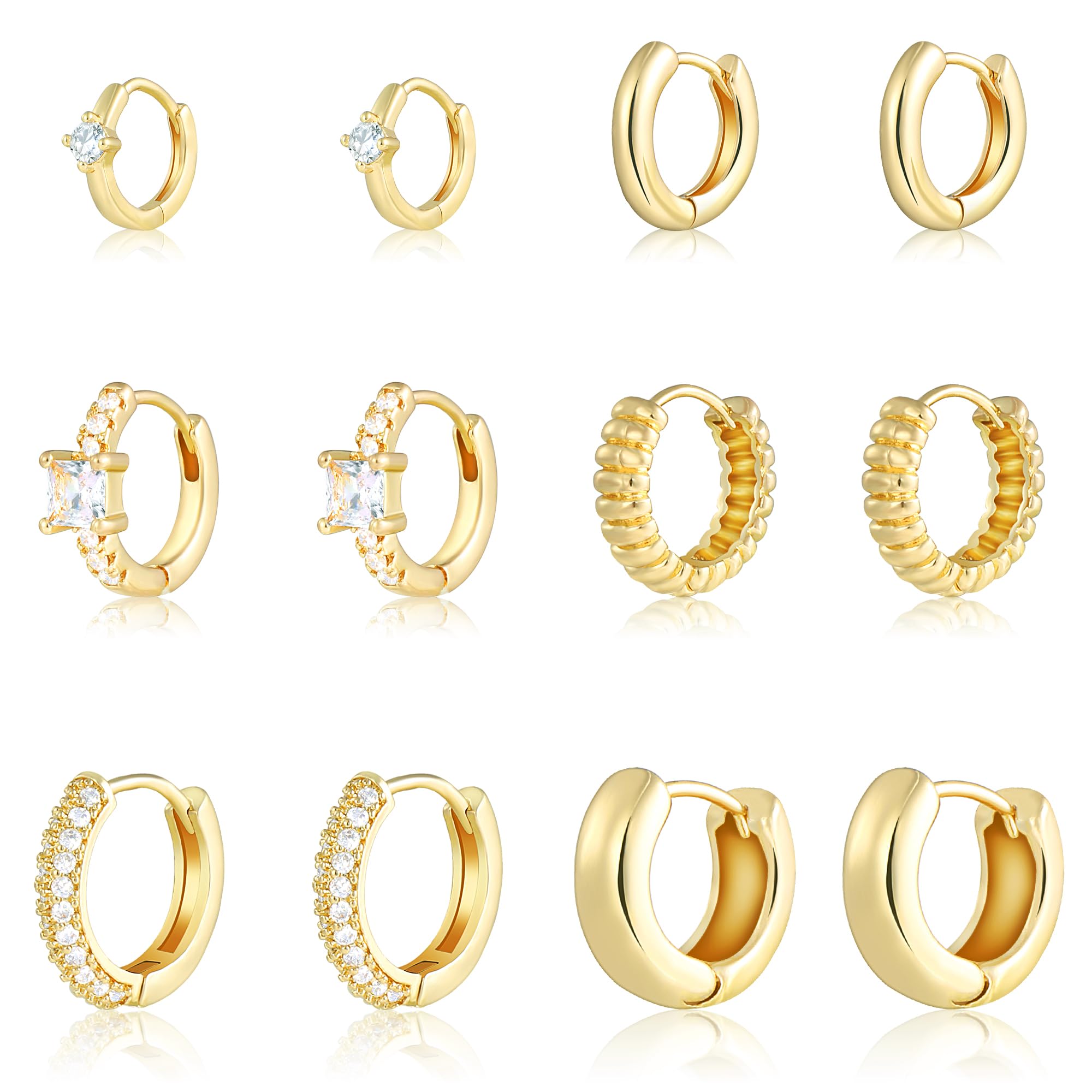 Wgoud Small Gold Hoop Earrings Set for Women 6 Pairs 14K Gold Plated Hypoallergenic Lightweight Huggie Hoops Earrings