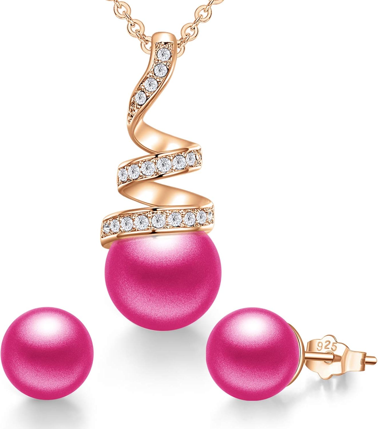 CDE Pearl Jewelry Sets for Women Sterling Sliver/White Gold/Rose Gold Plated Pearl Pendant Necklace Embellished with Crystals Christmas Jewelry Gift Birthday Gift for Mom Women Wife Girls Her