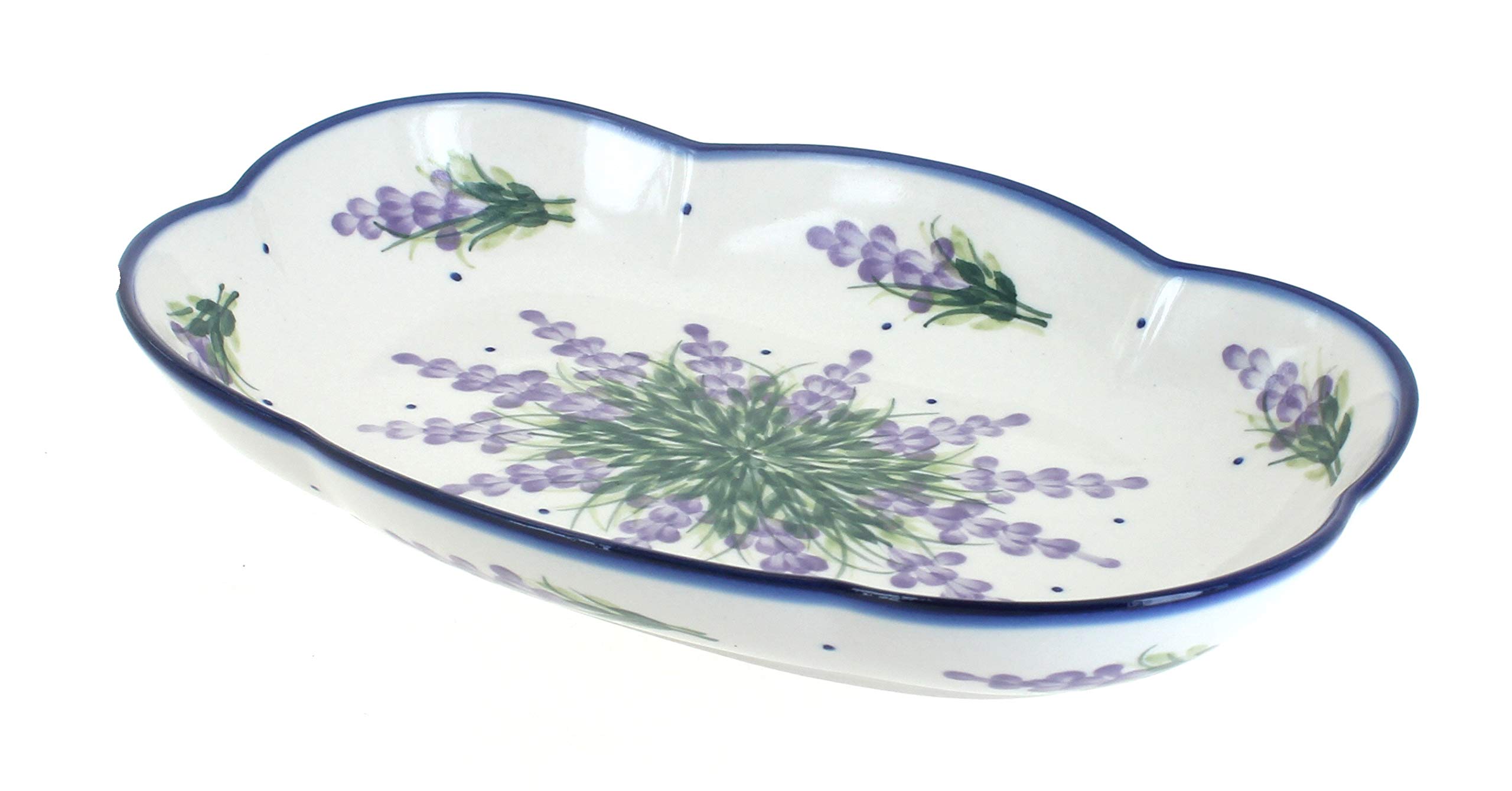 Blue Rose Polish Pottery - Purple Lavender Fields Scallop Dish - 9.25" x 6.75" - Unique Dish for Appetizers, Nuts, or Candy