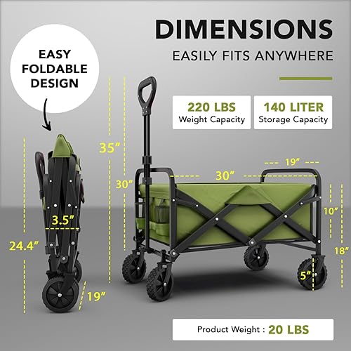 Miniatura 10 de Lifetime Home Collapsible Foldable Heavy Duty Utility Wagon Cart with Larger Capacity - Perfect for Shopping, Sports Events, Grocery, Moving, Black
