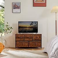 Vista 69 de OLIXIS Cómoda de 5 cajones para dormitorio, torre de almacenamiento de tela para sala de estar, entrada, marco de acero resistente, parte superior