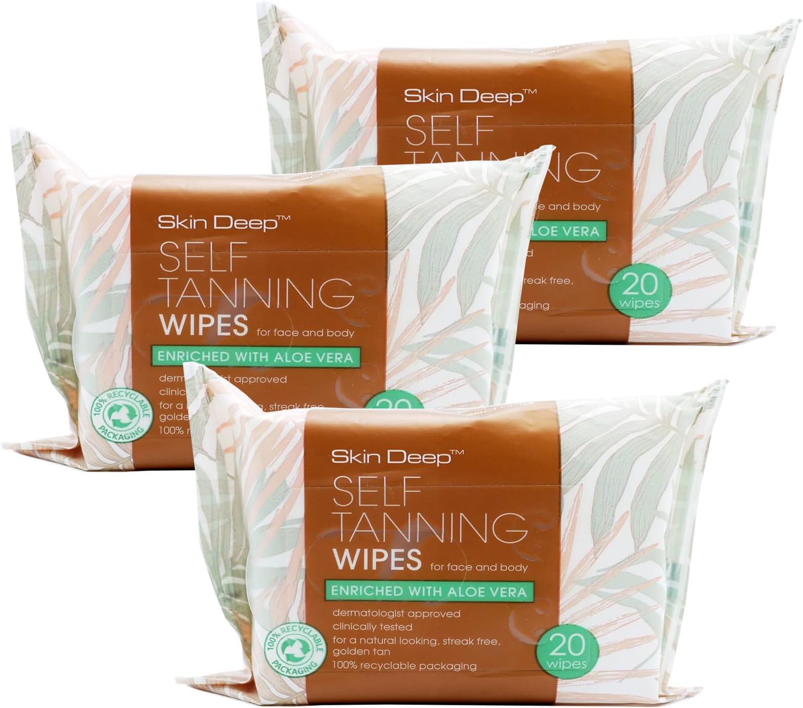 Skin Deep Self Tanning Wipes 20 Wipes x 3 Packs