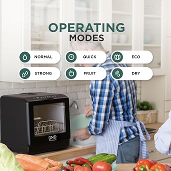 DMD Collective - 5L Table Top Dishwasher, Compact Mini Dishwasher, Black | Built-In 5L Tank, 1.65m Power Cord, Touch Control, LED Display, Drying Cycle, Fruit Wash, No Plumbing Required [Energy Class B]