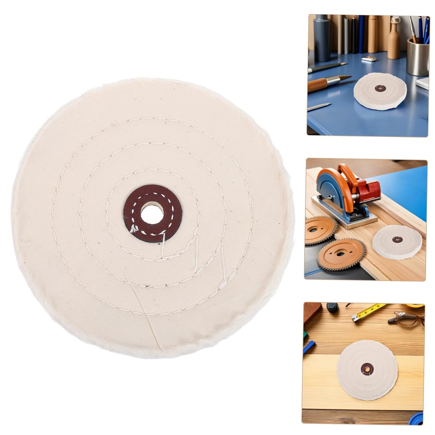 2pcs Cotton Polishing Wheel for Grinder, Buffing Pads with 16mm Hole Diameter, Beige Cotton Buffing Disc for Wood and Stone Finishing, Sturdy and Efficient for Woodworking