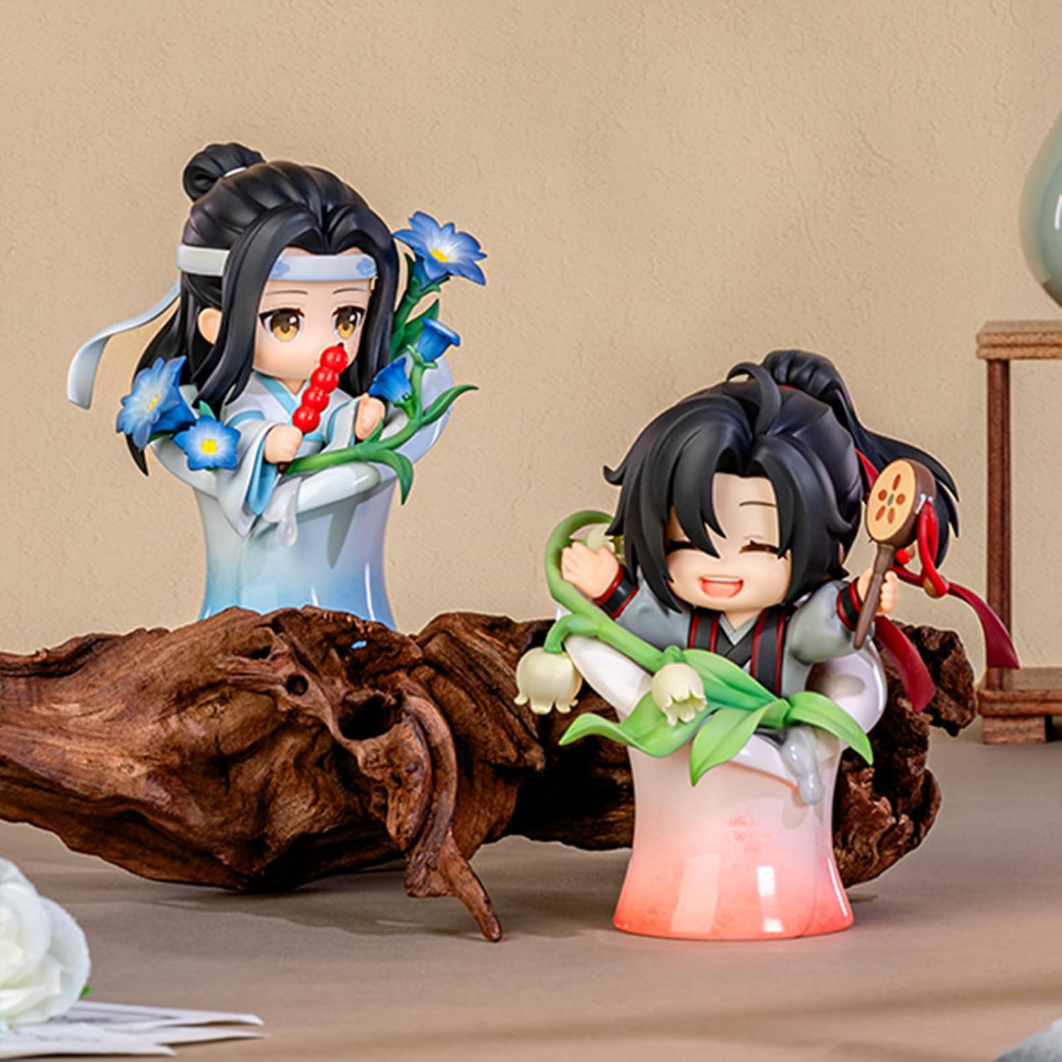 Anime Blind Box, Cute Mo Dao Zu Shi Porcelain Flowers Series Wei Wuxian LAN Wangji Blind Box Figure, Collectable PVC Figure for Birthday Gifts